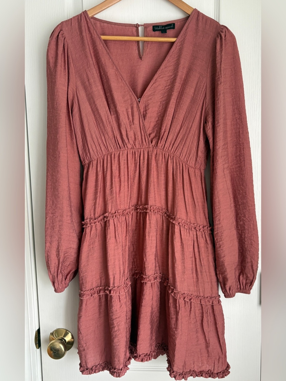 Wishlist Apparel Rust Terracotta Smocked Tiered Mini Dress - Small Boho Chic - Picture 2 of 8